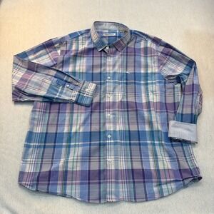 Tommy Bahama Sarasota Stretch Plaid Button Down Shirt Mens XXL Blue Purple Long